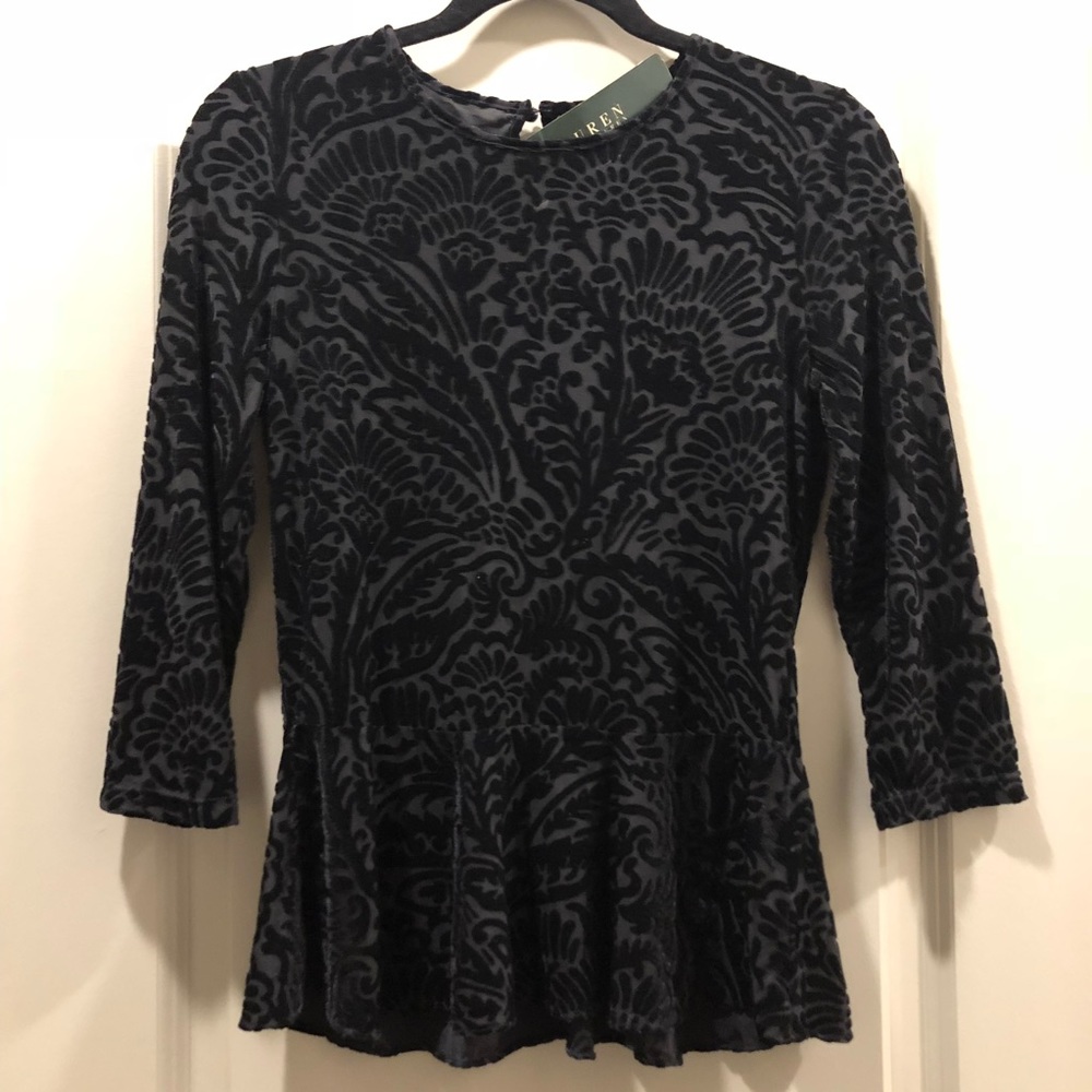 Lauren Ralph Lauren | Black Velvet Floral Peplum